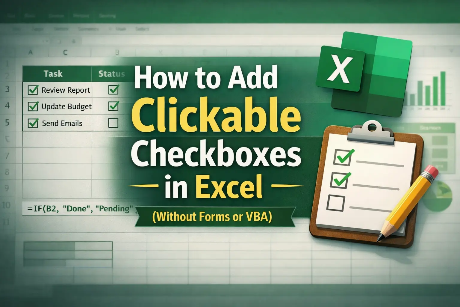 How to add clickable checkboxes in Excel