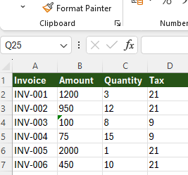 Excel warning showing numbers stored as text