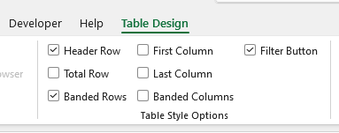 Disable filter buttons in an Excel table